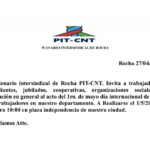 Acto del 1ero. de mayo se realizará desde las 10:00 horas en Plaza Independencia de Rocha